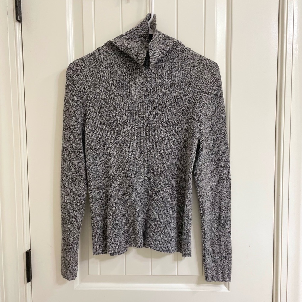 Kim Rogers Gray Ribbed Mock Neck Cotton Sweater | Size M